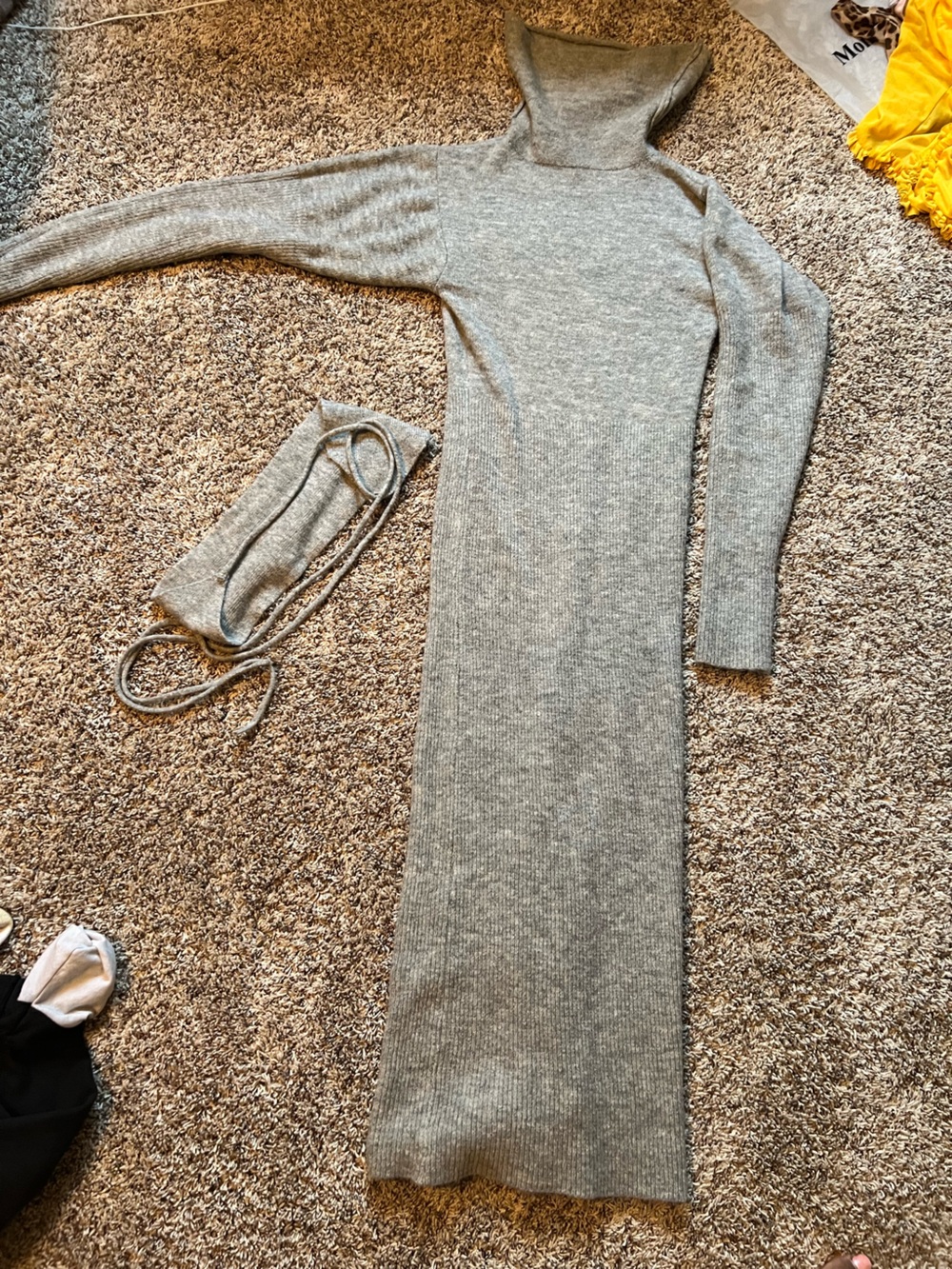 JLUXLABEL Gray Ribbed Knit Turtleneck Long Dress
